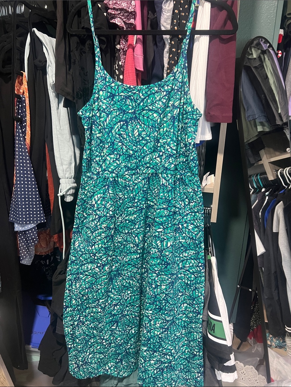 Market & Spruce Teal Leaf-Print Midi Dress